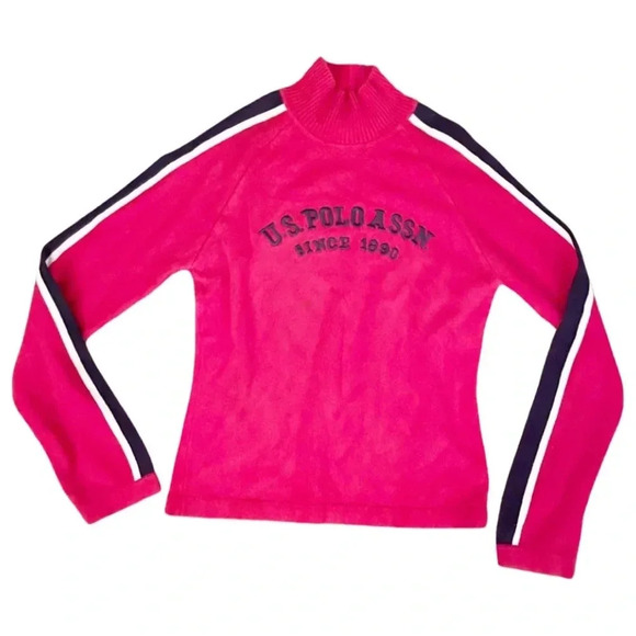 US Polo Assn Mock Neck Stripe Sleeve Sweater – Red/Navy 90s/Y2K - Picture 2 of 7